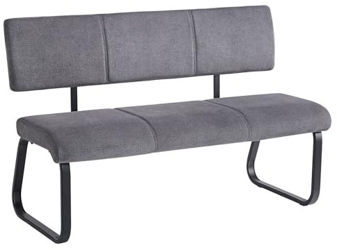 IDIMEX Esszimmerbank Vilas für 3 Personen mit Stoffbezug, anthrazit - schwarzes Metallgestell, Sitzbank für Esszimmer mit Rückenlehne komfortabel gepolstert, Essbank für Küche