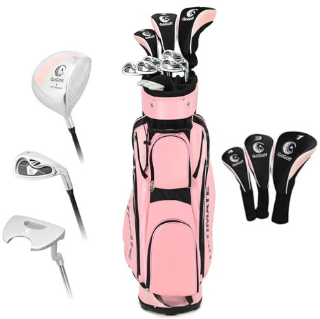 LIFEZEAL Komplettes Golfset für Damen, Golfschlägersätze mit Golftasche für Rechtshänder, Golfschläger-Set mit Fahrer 1#, Fairway 3#, Hybrid 4#, Eisen Zink 6-9#, Eisen Zink P#, Putter (Rosa)