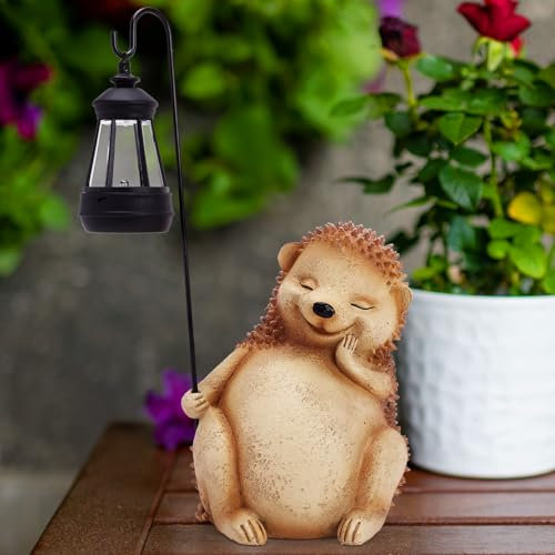 Cuteefun Erizo Solar Jardín Estatua Ornamento al Aire Libre, Figuras de Animales de Jardín con Luz Solar, Resistente a la Intemperie Durable para Yard Lawn, Regalos de Cumpleaños para Mujeres
