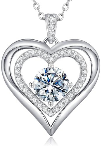 CDE Halskette Damen Silber 925 Kette Damen Moissanite Herz Anhänger Schmuck Herzkette Geschenk für Frauen Weihnachten Valentinstag Muttertags