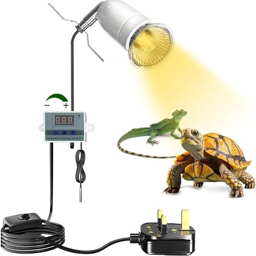 WYFCR Reptile Ceramic Heat Lamp Holder 500W, with Smart Thermostat, Reptile Basking Lamp Holder for E27 Bulbl, E27 Tortoise Heat Lamp Holder for Aquarium Lizard Turtles Snakes Frog Spider