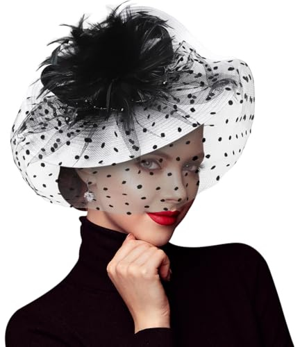 DRESHOW Fascinator Chapeaux en Maille Fleurie Chapeau Fascinateur en Maille Plume Mariage Cocktail Tea Party Chapeau pour Femmes Filles
