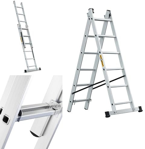 DRABEST Home 2-teilige Alu-Leiter 2x6 Stufen Haushaltsleiter Klappleiter Tragfähigkeit 150 kg Anti-Rutsch-Füße EN 131