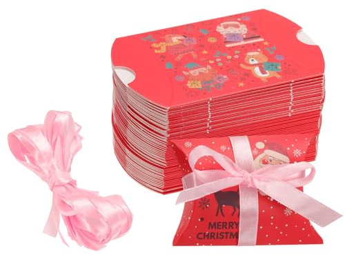 QUARKZMAN 50 Cajas De Almohada 3.5 x 2.8 x 1 Pulgadas Cajas De Regalo, Cajas De Papel Para Dulces Y Regalos Para Envolver Navidad, Rojo