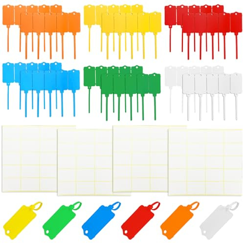 60 Etichette Personalizzate, Impermeabili, Scrivibili, da Appendere, con Cinghia di Tenuta, Etichette per Chiavi, Bagagli, Logistica, Inventario,con Etichette Adesive Bianche