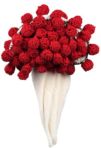 LetCartMaker Manta de ramo de flores de ganchillo, manta de ramo de rosas acabada, hecha a mano, manta floral para regalo de cumpleaños, día de la madre, día de San Valentín, color rojo