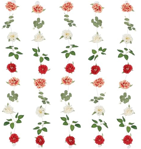 CEWUDA 5 Pezzi Ghirlanda Fiori Artificiali Ghirlanda di Peonia Rosa Appesi Fiori Finti per Decorazioni 180 cm Fiori di Seta Vite per Arco di Nozze Casa Giardino Matrimoni Feste Giardini Stanze