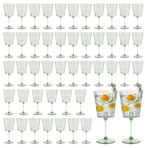 48 PCS Green Plastic Wine Glasses with Removable Stems 13.5 Oz Ribbed Wine Glasses Square White Wine Glass Muted Pastel Colors Goblets Elegant Fluted Glassware for Wedding Anniversary Birthday