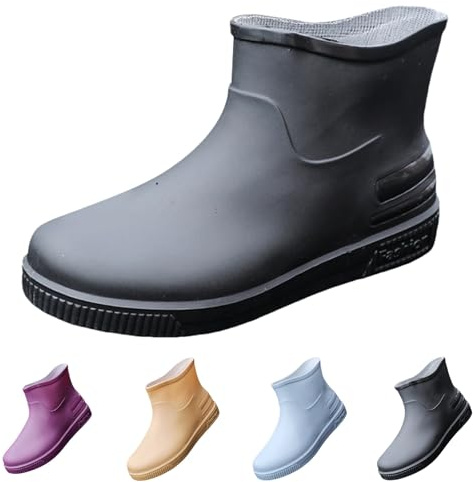 Botas de lluvia para mujer, botas de goma cortas, antideslizantes, impermeables, botas de agua cálidas, cómodas botas de jardín para exteriores, jardinería, agricultura, pesca, Negro01, 38