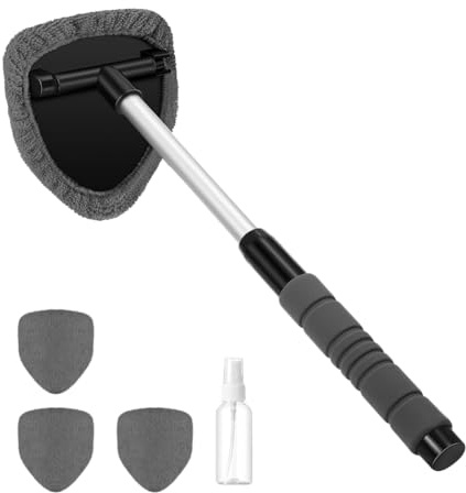 Kit per la pulizia dei finestrini dell'auto, Detergente per Parabrezza Retrattile con 3 cuscinetti in microfibra, 1 Flaconi Spray, strumento multifunzionale espandibile per la pulizia del parabrezza