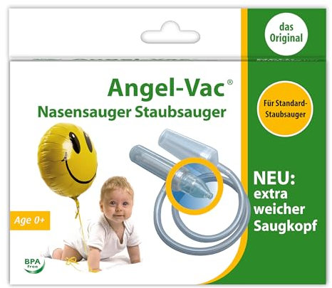 Angel-Vac® Nasensauger Baby [für Standard-Staubsauger] - Baby Nasenreiniger mit weichem Saugkopf für Kinder ab 0 Jahre - [klinisch getestet] - der Original Nasensauger für Staubsauger seit 30 Jahren