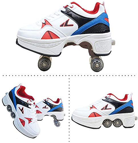ZZ Schuhe Mit Rollen Kinder Kinderschuhe Mit Rollen Damen Herren Roller Schuhe Skateboard Schuhe Sportschuhe Laufschuhe Mit Automatisch Verstellbares Räder Geeignet,White-39.5