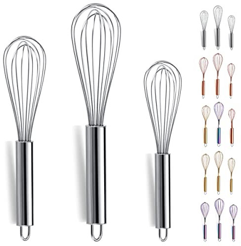 Kyraton Frusta in acciaio inossidabile, 20,3 cm, 25,4 cm, 30,4 cm, 3 pezzi, Adatto per la cucina, Usato per cucinare, mescolare e sbattere. (3 confezioni)