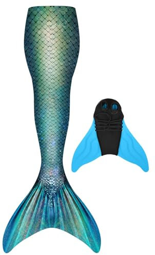 FOLOEO Meerjungfrauenflosse Mädchen Meerjungfrauenschwanz mit Meerjungfrau Flosse Badebekleidung, Geeignet für Kinder und Erwachsene 100-170cm Höhe, Mehrfarbig (Md24), 170