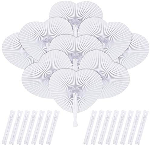 Heart Shaped Paper Fans - 24 Pcs White Wedding Decorations, Hand Fans for Wall Decoration, DIY Wedding Favours