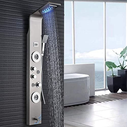 Duschpaneel LED aus rostfreiem Edelstahl mit Temperaturanzeige und 2 Massagefunktionen Farbe: Nickel gebürstet