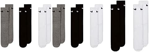 Nike Everyday Lightweight Crew SX7676 - Calcetines de tenis (8 pares), color blanco, negro y gris, color: blanco, gris y negro, talla: 34-38