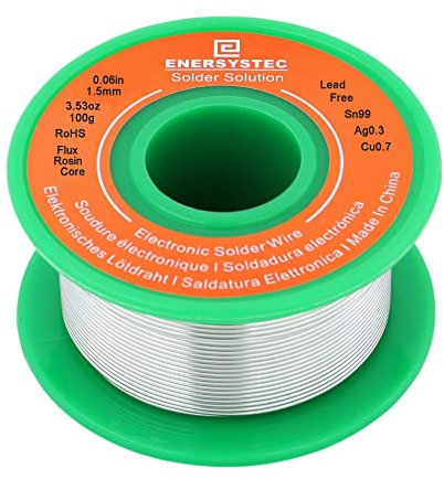 E ENERSYSTEC Fil à souder électronique sans plomb en alliage de colophane sans dégagement 1,5 mm 100 g Fil à souder électronique Sn99 Ag0,3 CU0,7 soudure électrique sans plomb soudure épaisse grande
