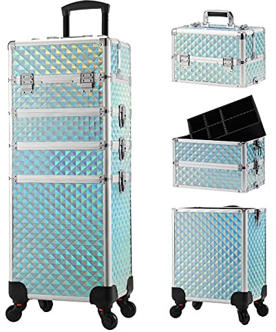 Trolley Make Up 4 in 1 Valigia Porta Trucchi Trolley Estetista Valigetta Trucchi Trolley Trucco Valigetta Trucco Valigia Make Up Valigetta Maniküre Valigetta per Cosmetici,Blu
