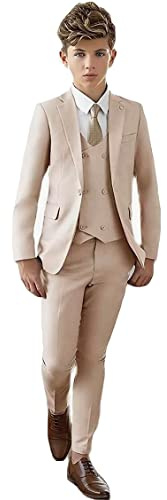 Traje de Solapa de Pico para Niños, Chaleco y Pantalones, Traje de Fiesta Formal para Boda, Beige, Talla 10 Años