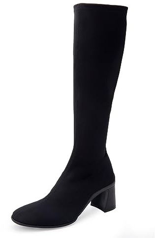 Aerosoles CENTOLA Tall Mid Heel Dress Boot, Black Stretch Nappa PU, 9W
