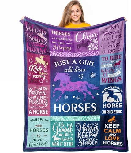 Loxezom Horse Gifts for Girls Women, Just A Girl Who Loves Horses Blanket 50 x 40, Horse Lovers Cowgirl Equestrian Christmas Birthday Gifts