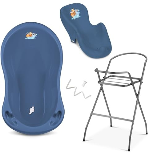 Juego de bañera para bebé con soporte - ¡Certificado por TÜV Rheinland! Bañeras para bebés + Asiento de baño para bebés + Desagüe + Soporte - ¡Bañera para bebés con soporte!