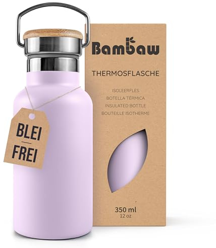 Bambaw High-Grade Stainless Steel Water Bottle 350ml, Insulated Metal Water Bottle 350ml, Keeps Drinks Hot 12h & Cold 24h, Reusable, Leak-Proof & Sturdy (Lavender Haze)