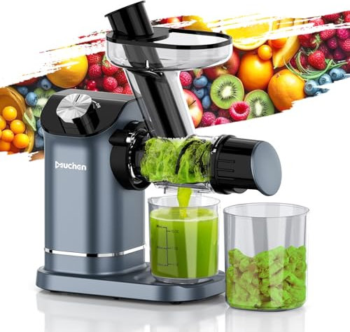 Muchen Slow Juicer Entsafter Gemüse und Obst Testsieger 150W Leiser Motor, Rückwärtszerkleinerung, Einfache Reinigung, Edelstahl Design in Schwarz & Silber, inkl. Rezeptbuch