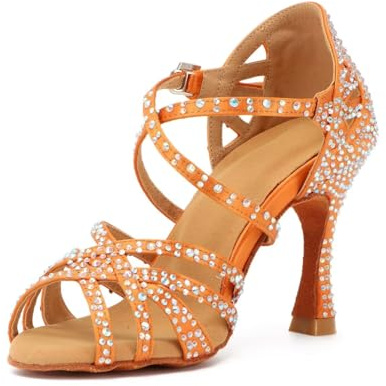 Syrads Donne Strass Open Toe Scarpe da Ballo Latino Salsa Dance Crossing Sala da Ballo Salsa Latina Performence Scarpe,Marrone 9cm Heel,39 EU