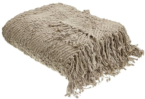 Bomullsfilt Vävd Sängpläd Tofsar Överkast 200 x 220 cm Taupe Vella