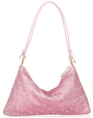 ZYEKIU Damen Glitzer Tasche, Verstellbarer Schultergurt Elegante Tasche Damen, Abendtasche Damen Hohe Kapazität Mit Reißverschluss, für Hochzeit Party Bankett Feiertage (Rosa)