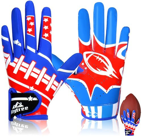 Alytree Football Gloves Youth Boys 8-12, Kids Football Receiver Gloves with Super Sticky & Non-Slip Grip, for Best Game Experience, Blue
