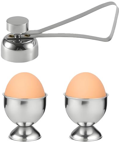 2 Pcs Egg Cups and 1Pcs Egg Opener, Egg Cup Egg Cups Funny Egg Cups Egg Poaching Cups Boiled Egg Holder Stand Chicken Egg Cups Stainless Steel Egg Tray Small Wine Glass Shape for Kitchen