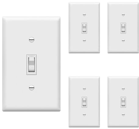 ENERLITES Toggle Light Wall Plate Bundle, Single Pole Electrical Switch, 15A 120-277V, Grounding Screw, Residential Grade, UL Listed, 88115-WWP-5PCS, White (5 Pack)