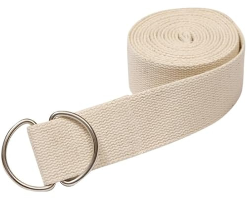 2er Set - Yogagurt aus Baumwolle – Verstellbare Fitness- & Stretch-Gurte mit Metall D-Ring – Perfekt für Yoga-Anfänger & Fortgeschrittene (Nature)