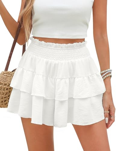 heekpek Pantalones Cortos Mujer Verano Ligeros Fluido Shorts Mujer Sueltos Cintura Alta Elástica Casual Falda Pantalon Playa Comodo Fresco Short con Forro, Beige, M