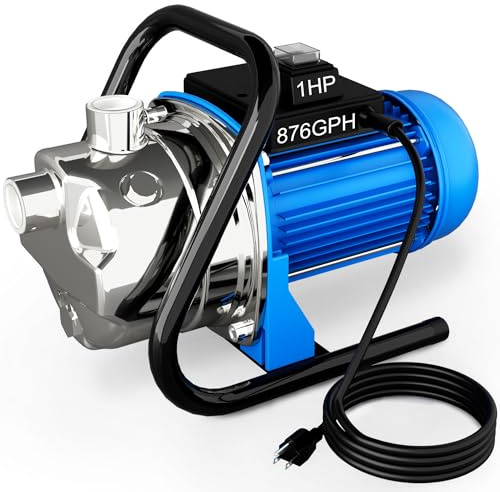 FOTING Shallow Well Pump, Jet Pumps Garden Pump, Water Transfer Draining Irrigation Pumps, Water Booster Jet Pump Stainless Steel for Home Garden Lawn Farm, 1HP 876GPH