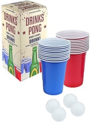 HENBRANDT 2 x Beer Pong Game Set 24-Piece 16oz Blue and Red Plastic Cups for Students Birthday Parties Hen Party Stag Do Summer Fun Drinking Bar Games for Adults