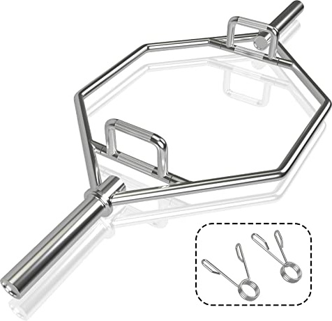 GOPLUS Haltères de Barre Olympique Hexagonale avec Poignées Moletées Pliables, Barre de Haltérophilie avec Manchons de 26 CM et Colliers à Ressort, Charge 363 KG, pour Deadlifts, Squats (Argent)
