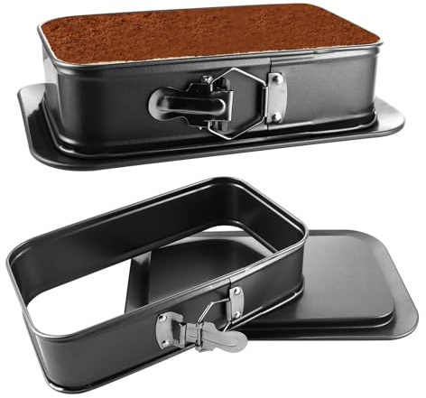 LDHHYH 2 stycken rektangulära bakformar, 28 x 18 cm kakform, fyrkantig, svart bakform, rektangulär, rektangulär fjäderform med avtagbar botten, non-stick form läckagesäker