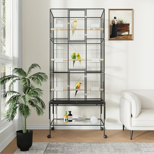 Aptliton 69 Inch Large Bird Cage, Bird Cage with Rolling Storage Stands, Feed Bowls, Wide Tall Parrot Cage for Parakeets, Conures, Cockatiel, Cockatoo