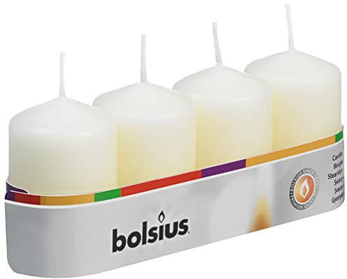 Bolsius pack 4 Pillar Candles Small , Ivory 40 mm Width