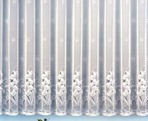 heimtexland Gardine Vorhang Jacquard Store mit Bleiband für schönen Fall weiß schönes Blumenmuster Allover mit Kräuselband/Universalschienenband HxB 160x300 cm für Fensterbreite 90-130 cm Typ43