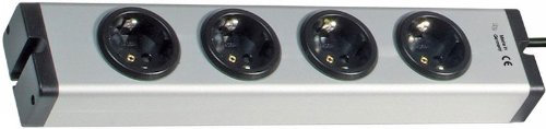 VARIO® LINEA ALU-UNIVERSAL 4-Fach Steckdosenleiste - Massive Stromschiene + VOLL-Aluminium-Gehäuse -250 V~, 50 Hz, 16A, 3.600 W