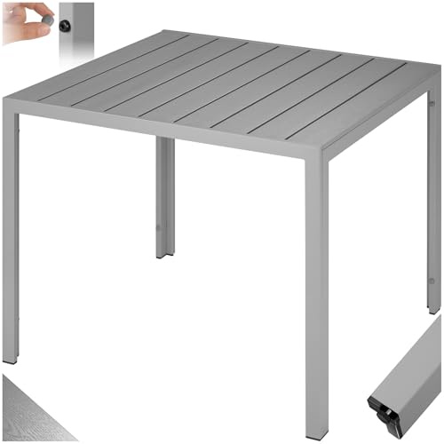 tectake®, Tavolo da Giardino in Alluminio, Tavolo da Esterno, Tavolino da Balcone, Effetto Legno, Regolabile, Resistente Intemperie, Ideale come Arredamento per Terrazzo, 90x90x74,5cm - argento