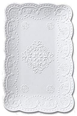 YBK Tech Elegant Rectangle Embossed Lace Plate Bone China Dessert Plate Ceramic Plate for Breakfast Afternoon Tea (White, 10-inch)