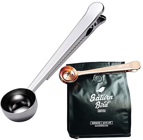 MINGZE Mestolo Da Caffè In Acciaio Inossidabile Con Clip Per Sacchetto Di Tenuta, Cucchiaio Da Caffè Cucchiaino Da Tè Per Cucchiaio Con Clip Per Guarnizione Per Caffè, Latte In Polvere (argento)