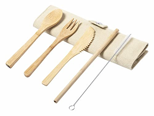 ANTEVIA Matériaux - Set di 3 posate da viaggio in legno e una cannuccia con asta di pulizia + custodia portaoggetti | Più 10 modelli pranzo scatola portatile tavolo (corpax)