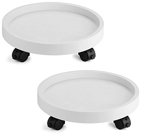 Maxurry Plant Caddy Heavy Duty 13inch Plastic Round 2Pack Plant Dolly with Lockable Wheels Plant Stand Mover Indoor Outdoor for Planter Flower Potted Displaying (White)